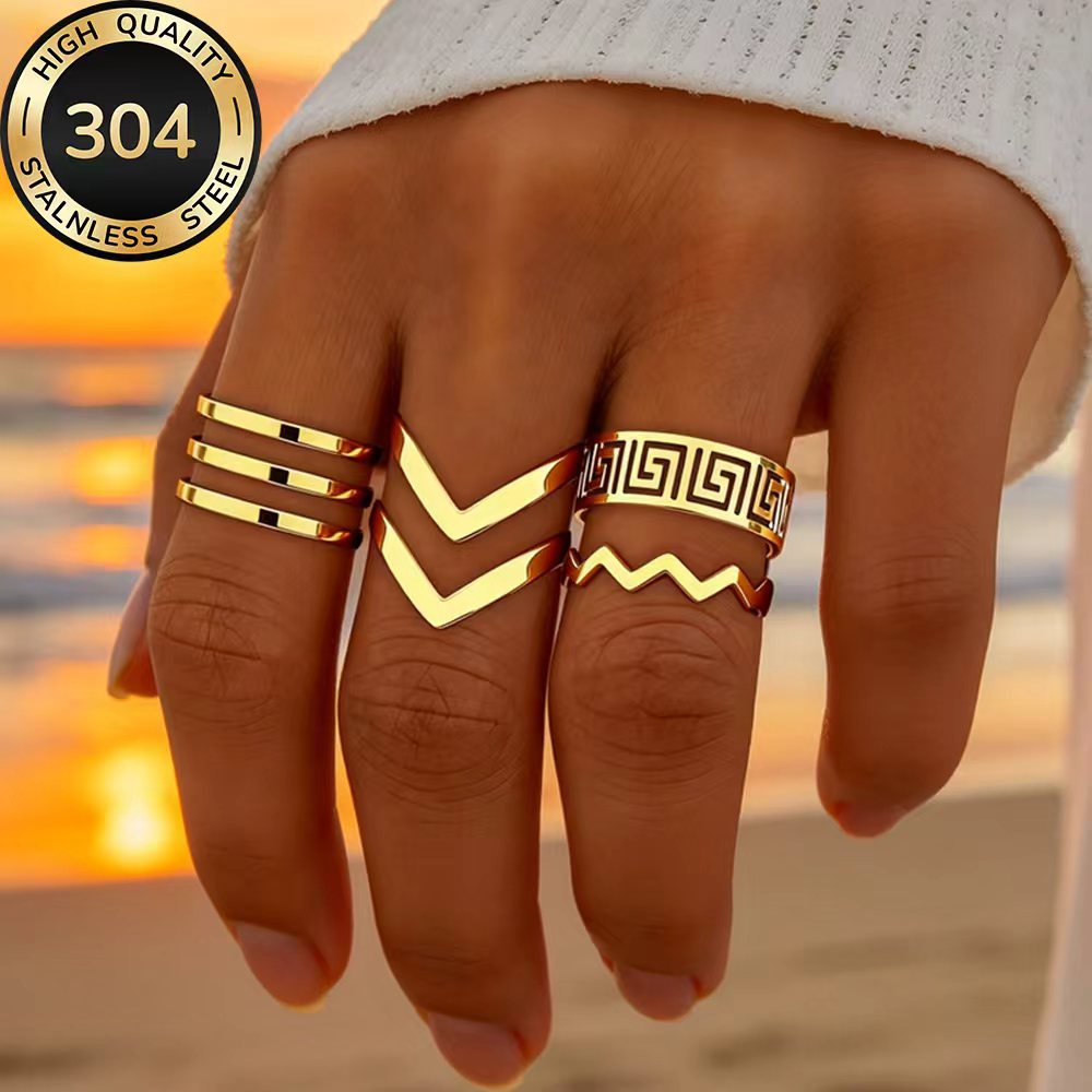 4pc Golden Open Ring Set, High-Quality Stainless Steel